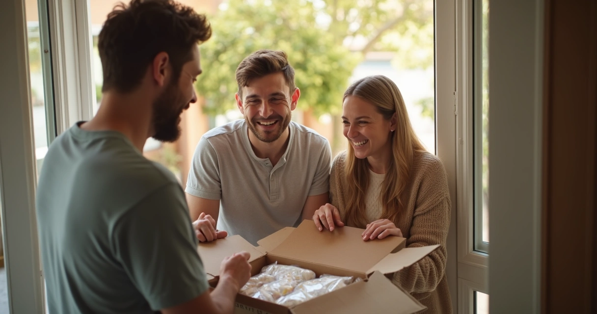 Como Calcular Margem no Marketplace: Guia Prático e Estratégias 3 Clientes sorrindo ao receber encomenda em casa