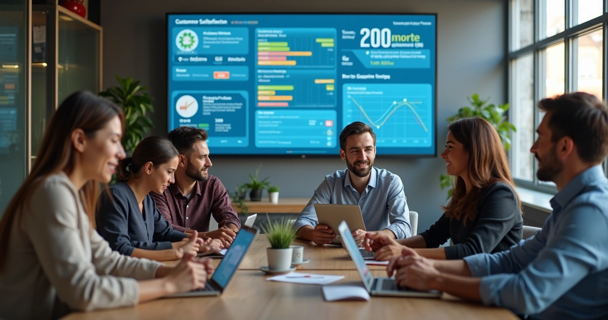 Grupo de clientes fidelizados em ambiente moderno de coworking