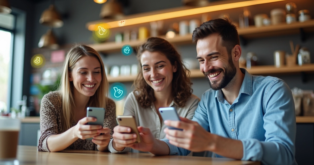 Clientes satisfeitos deixando comentários positivos em redes sociais 