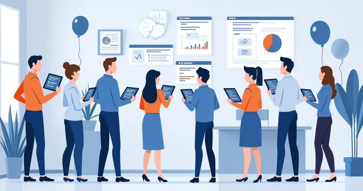 Pessoas preenchendo questionário NPS em tablets