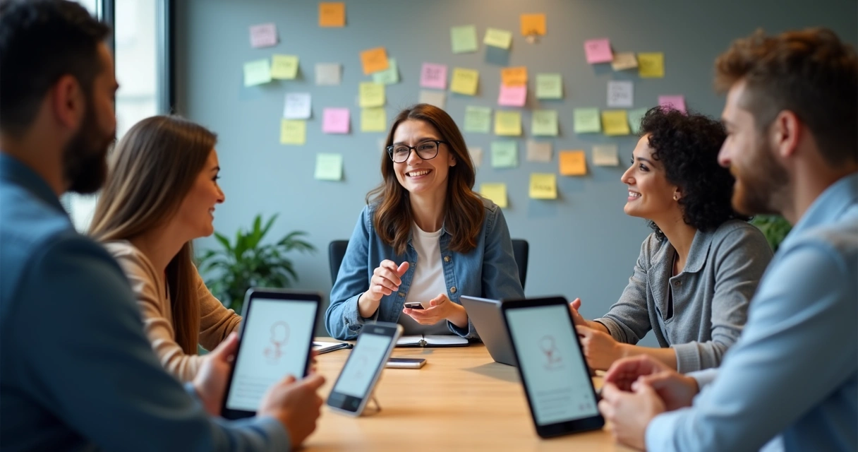 Clientes preenchendo pesquisa em tablets ao lado de comentários. 