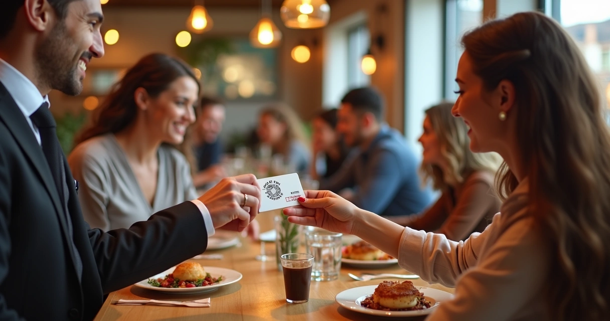 Clientes recebendo cartões de fidelidade em um restaurante 