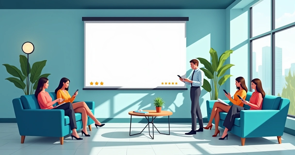 Clientes felizes recebendo feedbacks positivos em hotel 