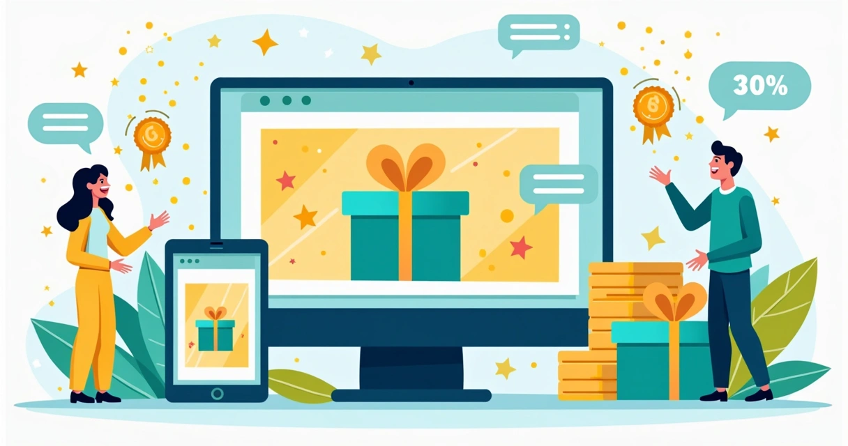 Clientes em loja online comemorando ao receber recompensas 