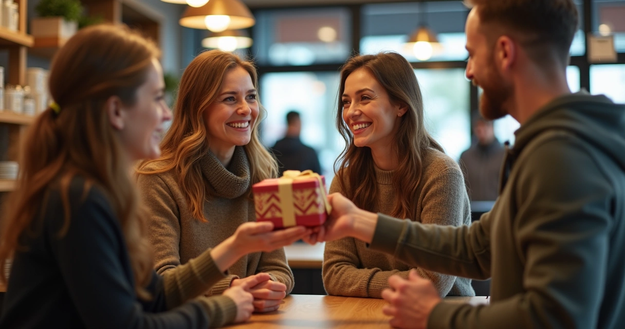 Clientes felizes recebendo recompensa em loja