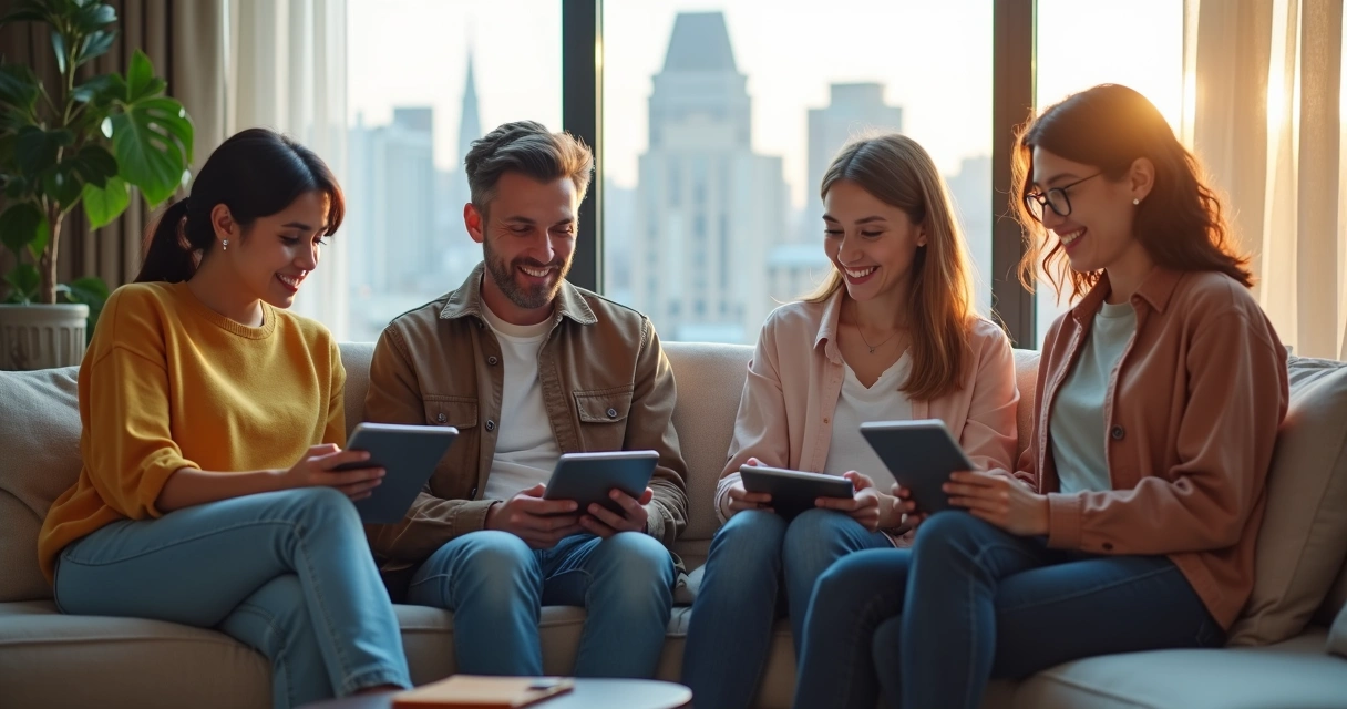 Clientes analisando proposta de imóvel digitalmente 