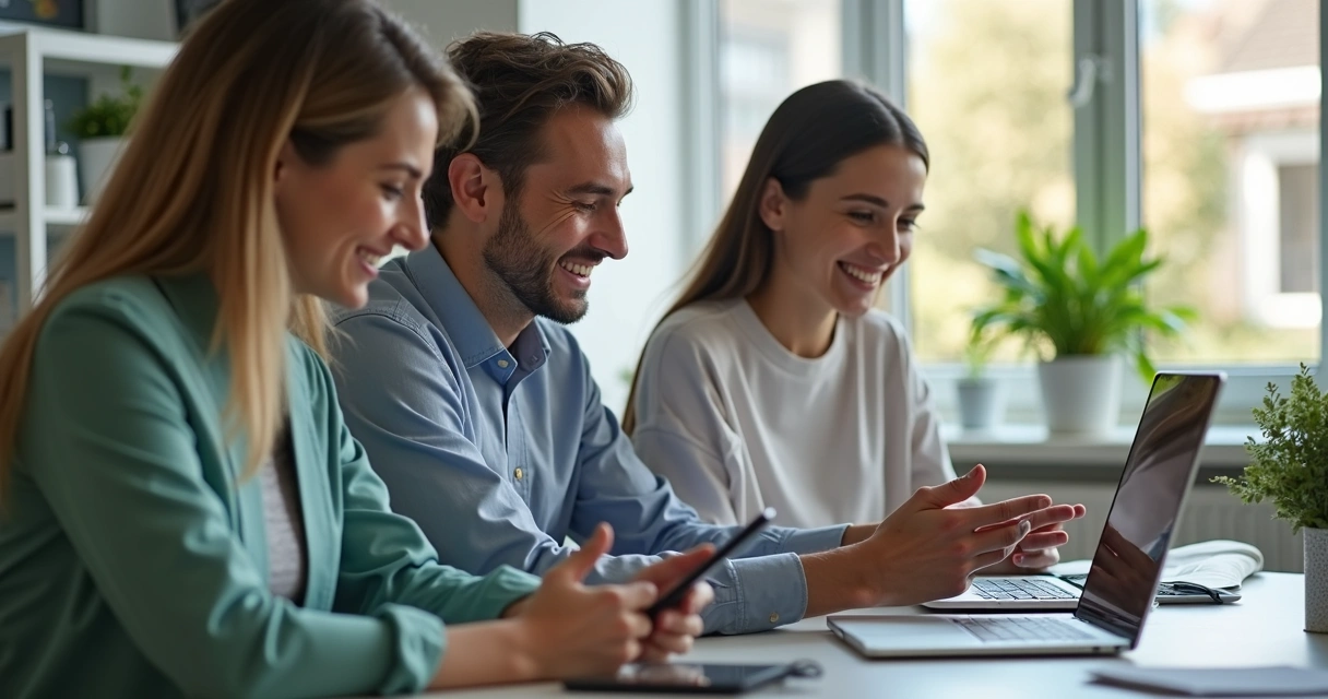 Clientes felizes após atendimento digital eficiente 