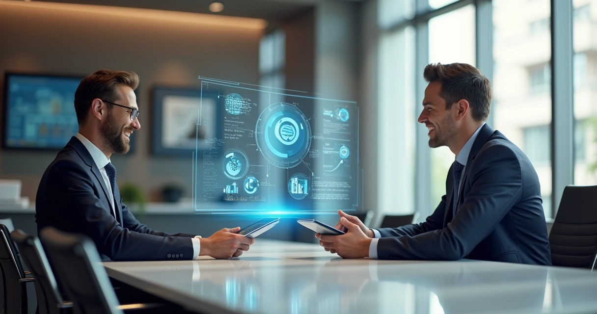 Contador apresentando relatório digital a cliente feliz 