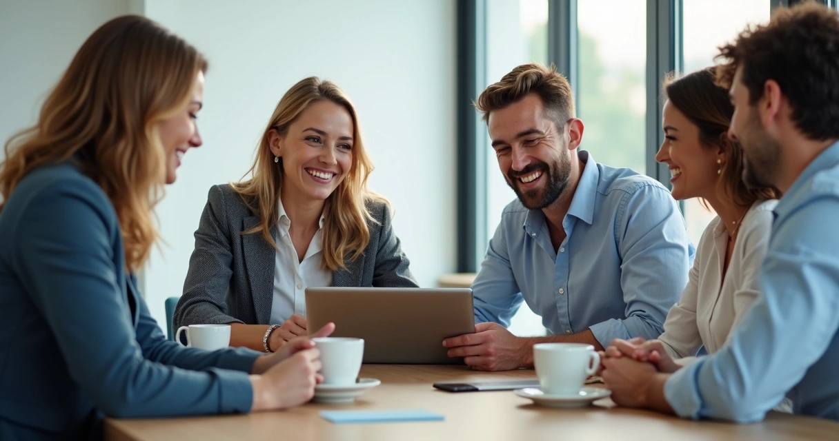 Inbound Marketing para SaaS B2B: Guia de Estratégias Práticas 6 Clientes empresariais sorrindo em reunião pós-venda SaaS