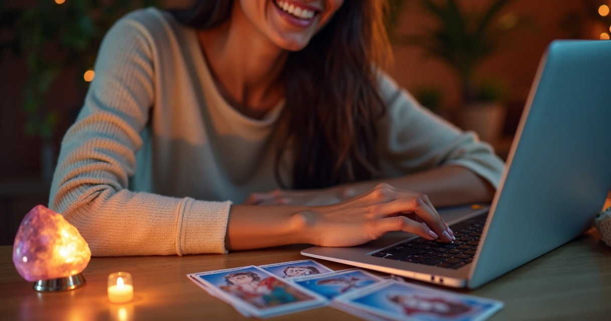 Pessoa sorrindo após consulta espiritual online 