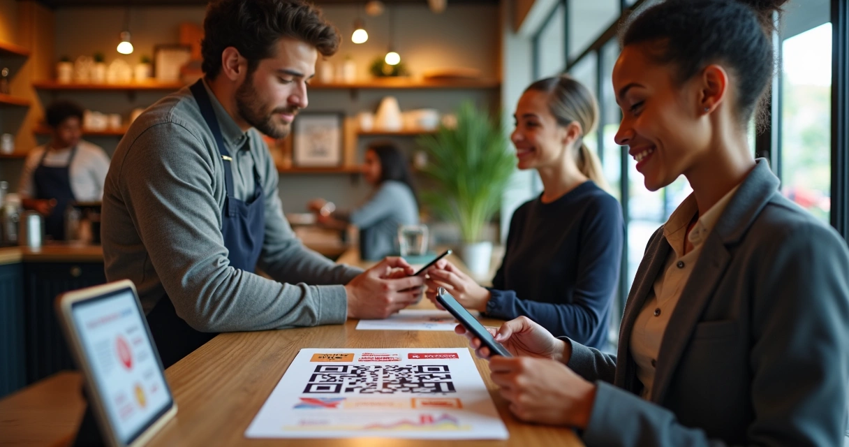 Clientes escaneando QR code para acumular pontos em cartão fidelidade digital 