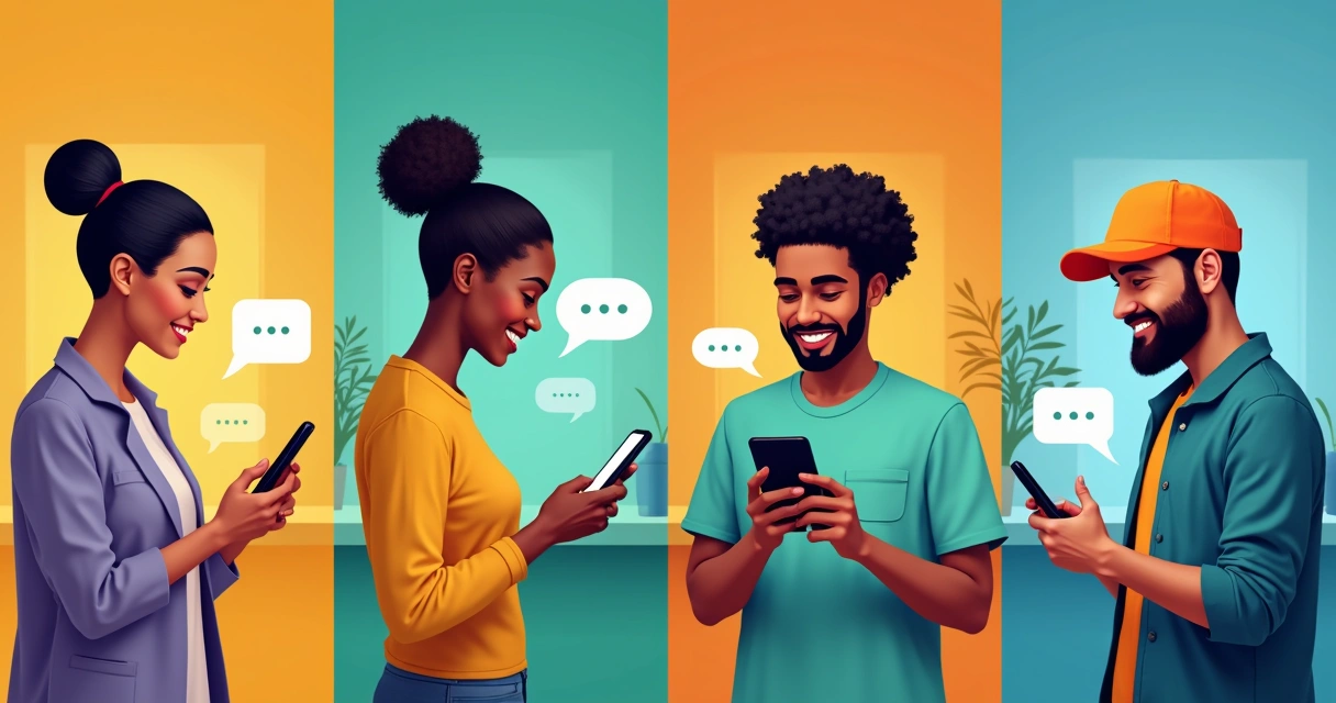 Pessoas de vários perfis usando WhatsApp para atendimento em diferentes ambientes