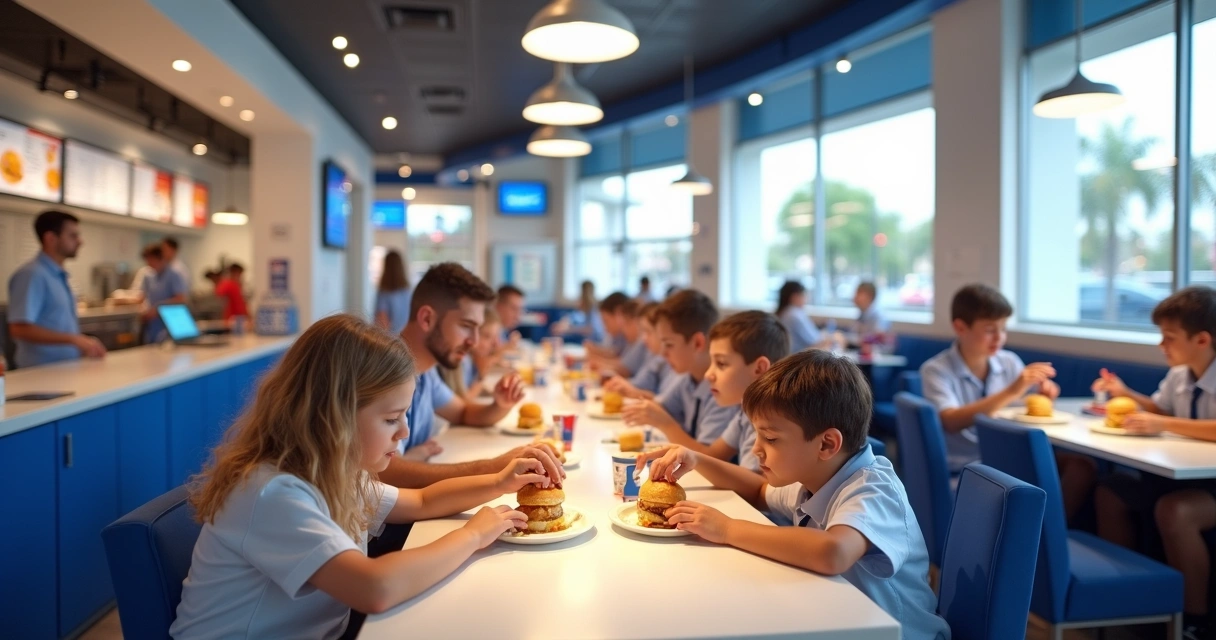 Clientes sentados em área interna do White Castle Kissimmee 