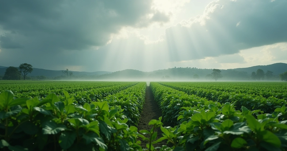 Tempo nublado com lavoura de soja recebendo chuva leve no Mato Grosso