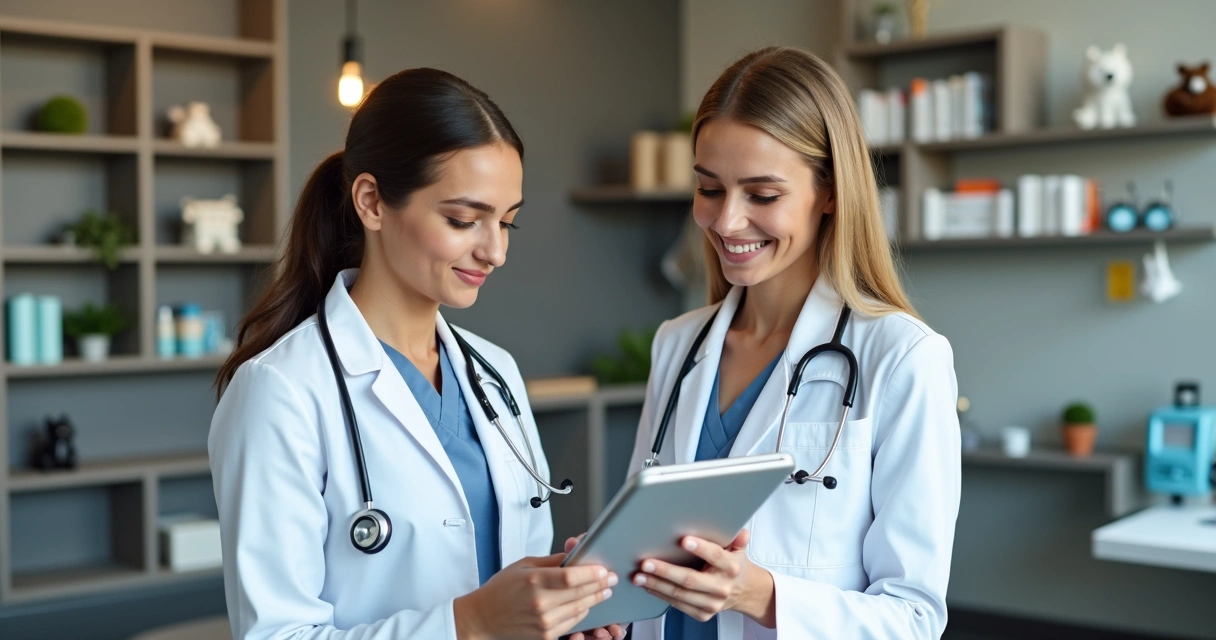 Como pagar menos impostos na prestação de serviços veterinários 2 Recepção de clínica veterinária moderna com contador conversando com dona do local