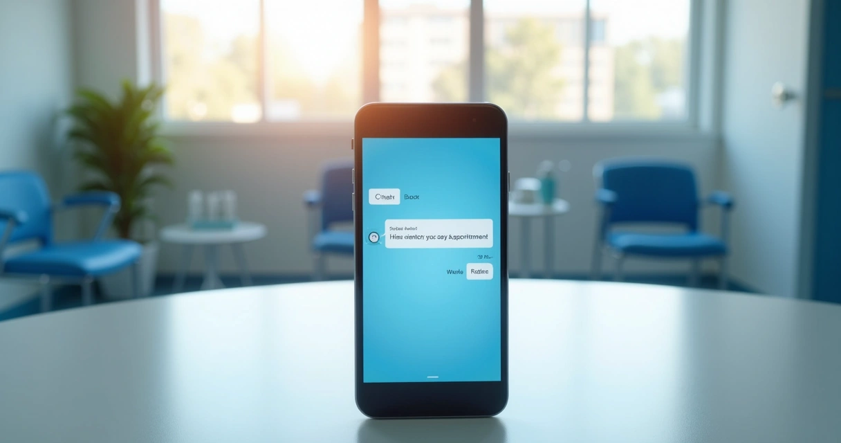 Chatbot agendando consulta médica em tela de smartphone 