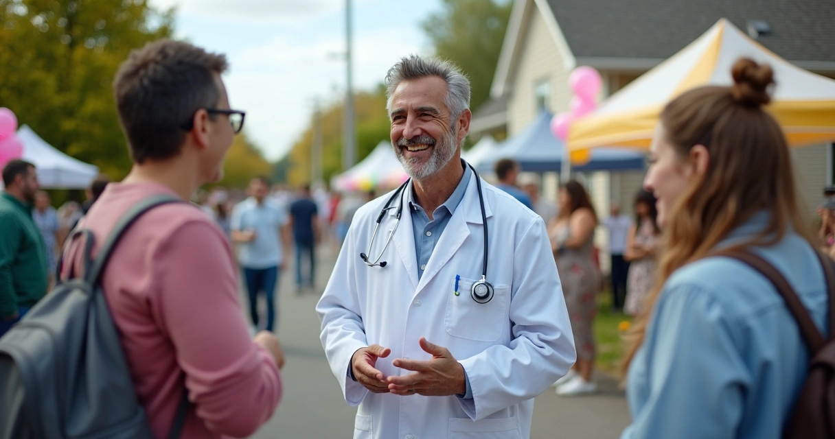 Dentista em evento comunitário em bairro residencial