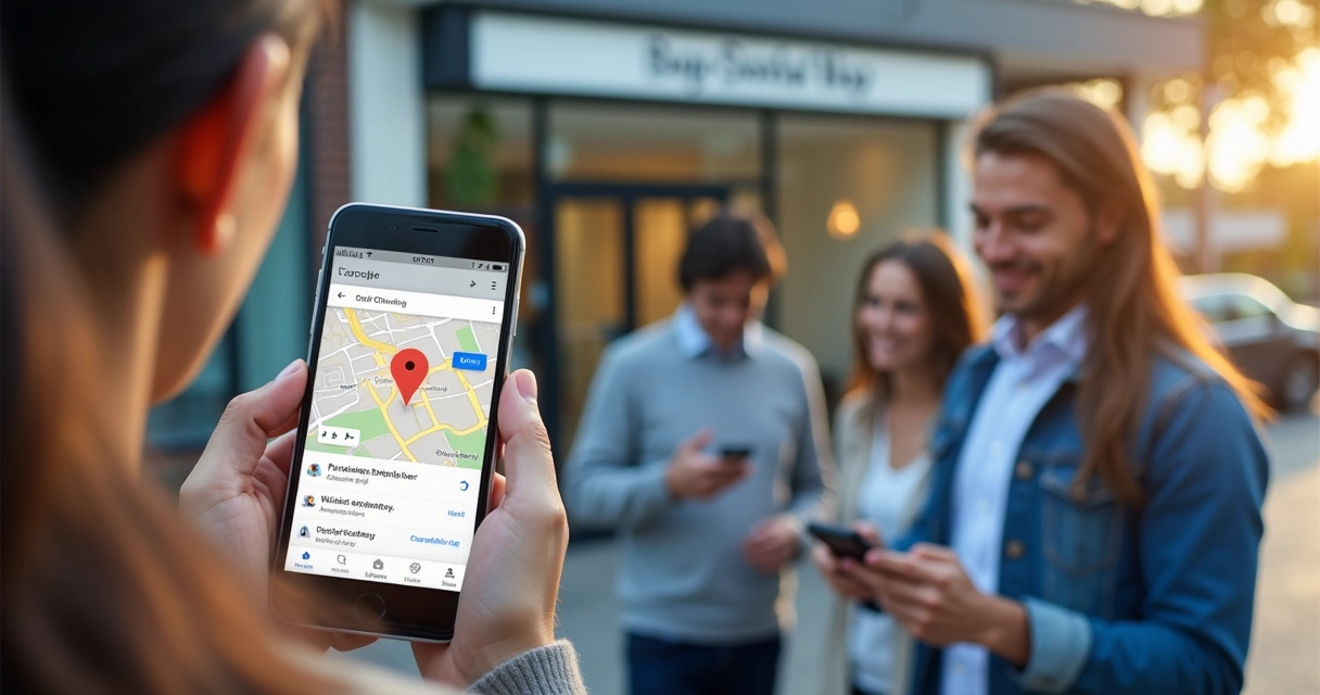 Clínica odontológica marcada no Google Maps e pessoas próximas pesquisando 
