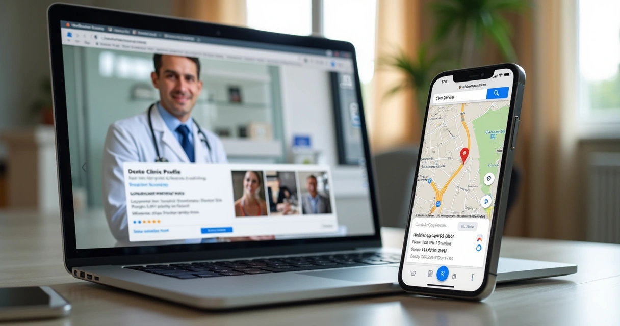 Visão detalhada do perfil de clínica médica otimizado no Google Meu Negócio, com fotos atraentes e informações completas 