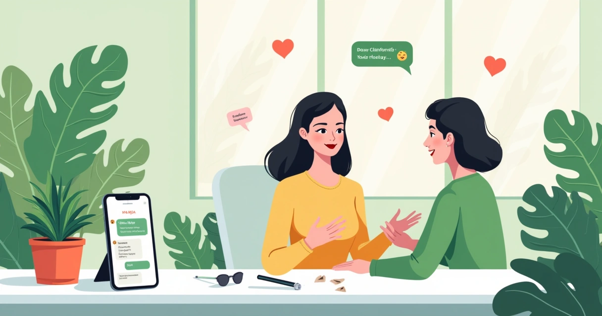 Ilustração de uma clínica de estética moderna com WhatsApp em destaque e ambiente acolhedor.