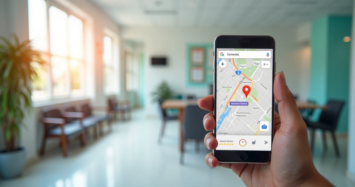 Clínica odontológica destacada no Google Maps em celular