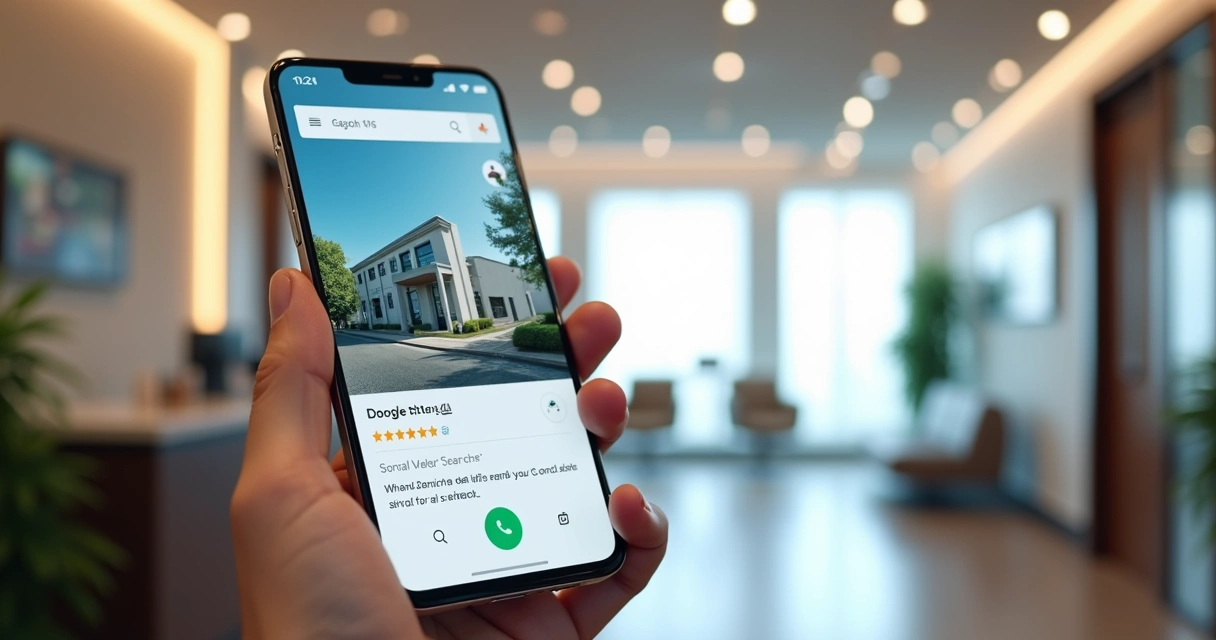 Ficha de clínica odontológica no topo do Google Maps com avaliações 