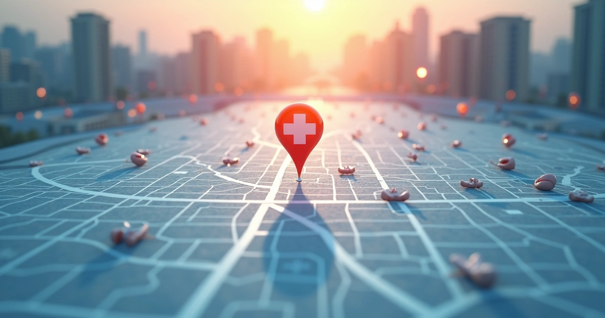 Geolocalização: Como Aumentar Agendamentos em Clínicas Locais Mapa digital com destaque para localização de uma clínica local