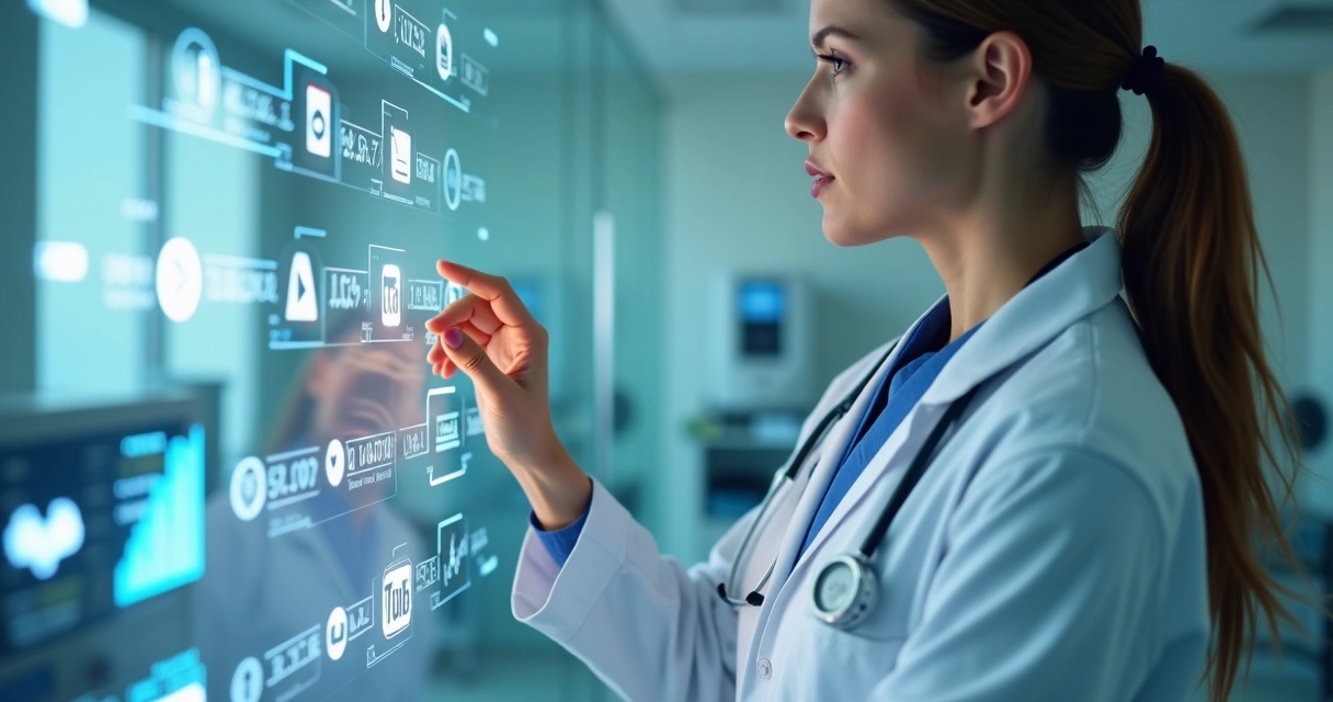 Profissional de clínica médica analisando gráficos digitais de cookies 