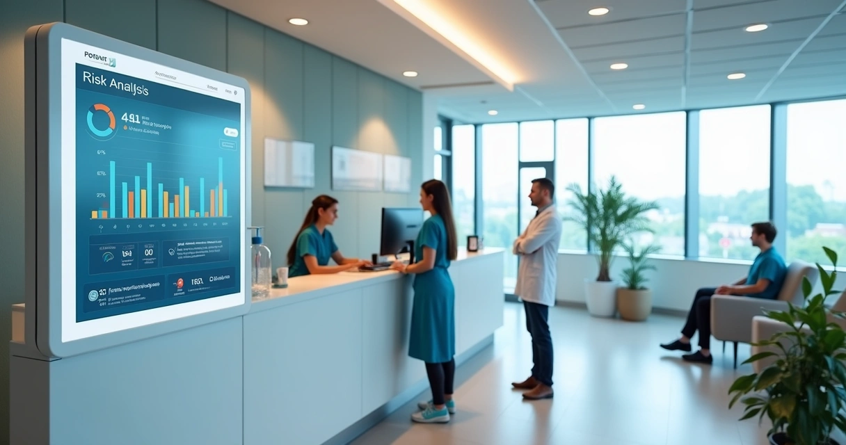 Recepção de clínica com tecnologia de gestão e profissionais atentos