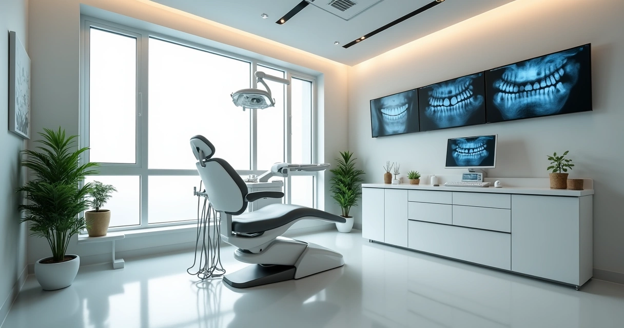 Consultório odontológico com equipamentos modernos e cadeiras confortáveis
