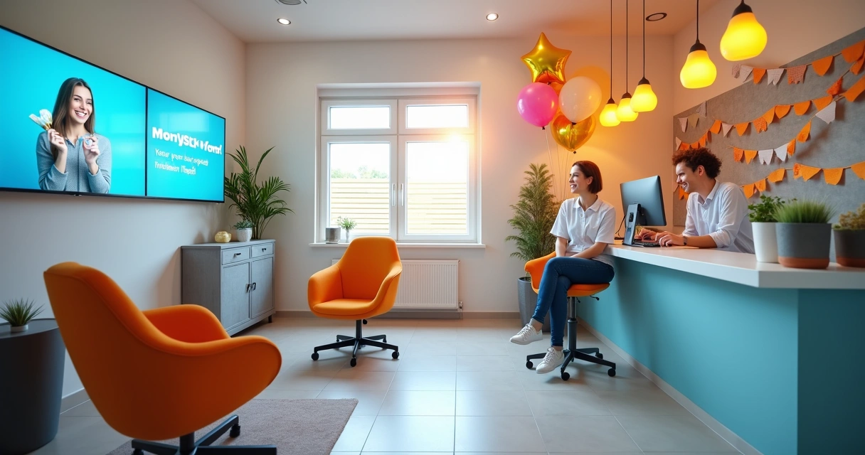 Clínica odontológica moderna e colorida no início do ano