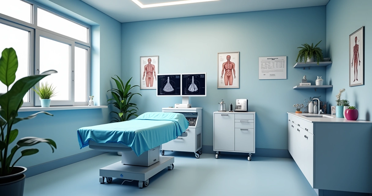 Sala de clínica vascular com aparelho de ultrassom moderno e laser 