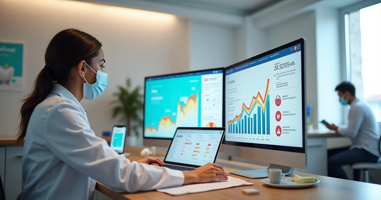 Dentista analisa gráficos de campanhas pagas para aumentar agendamentos na clínica 