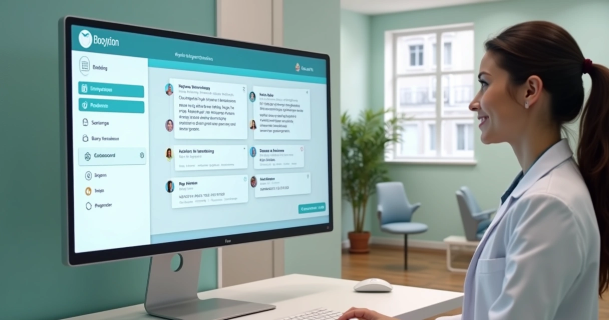 Recepção de clínica odontológica com chatbot agendando consultas 