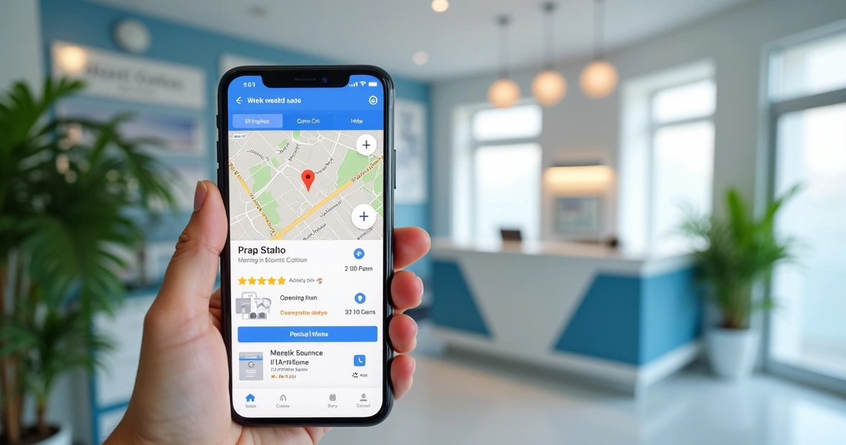 Clínica odontológica aparecendo no Google Maps em smartphone 
