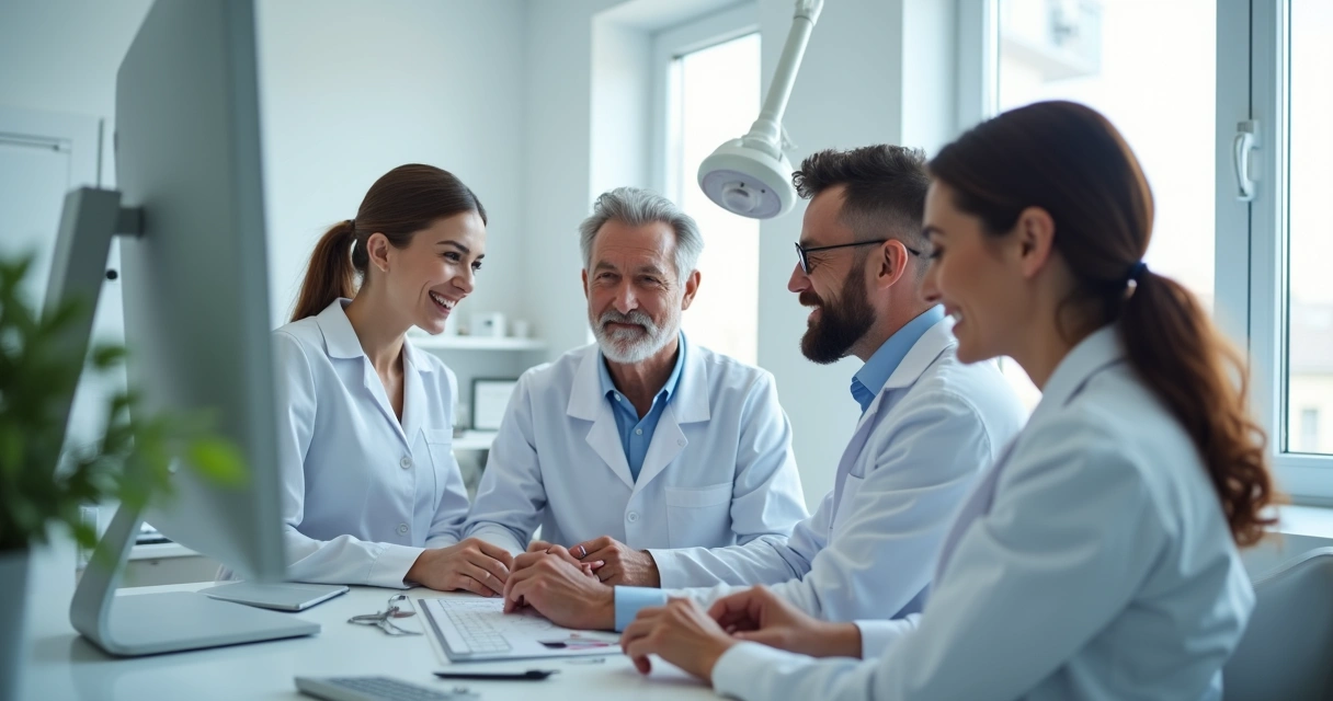 Equipe de clínica odontológica trabalhando integrada 