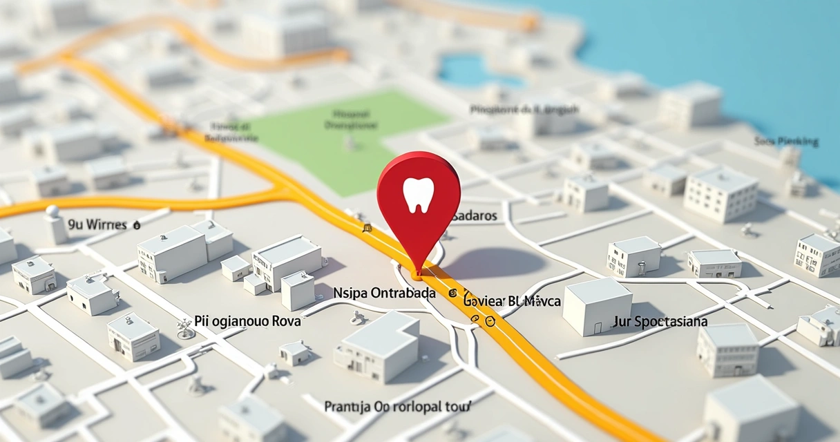 Mapa da cidade marcando clínica odontológica local 
