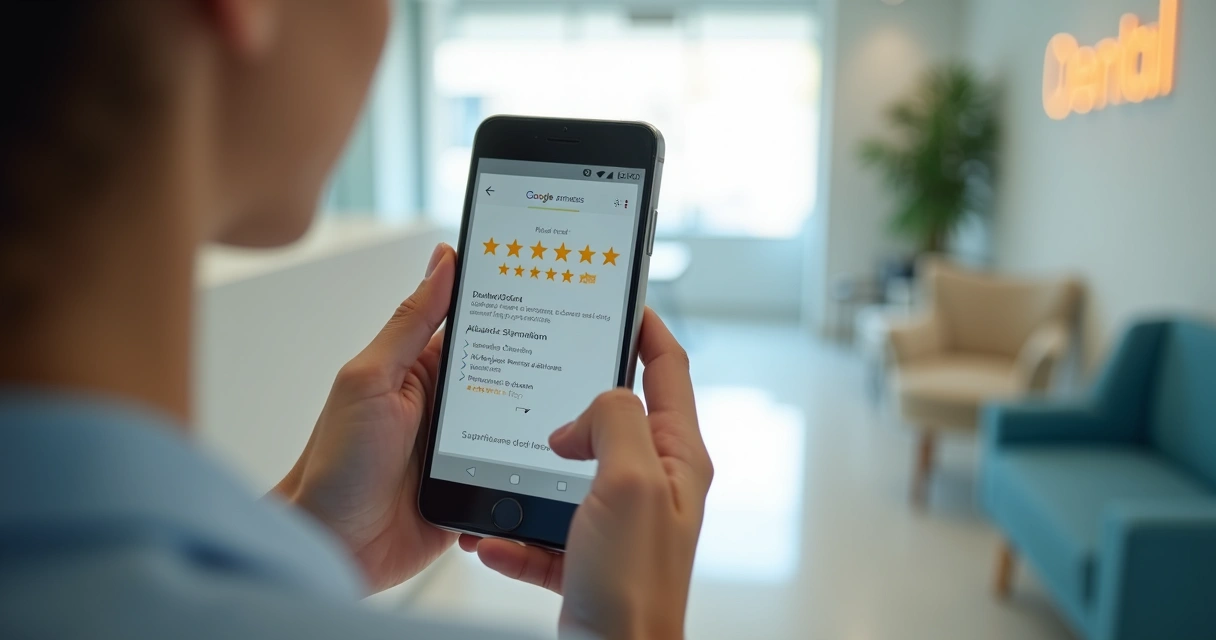 Paciente deixando avaliação em clínica odontológica no Google Maps 