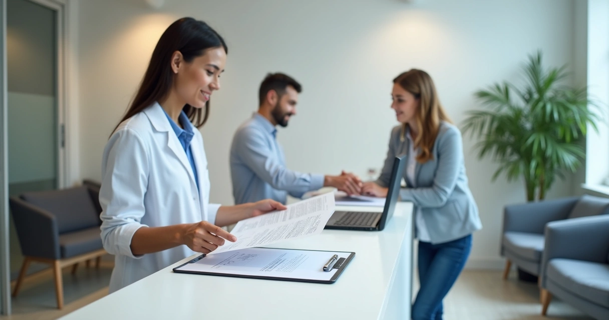 Ambiente de clínica médica com registro de CNPJ em andamento 