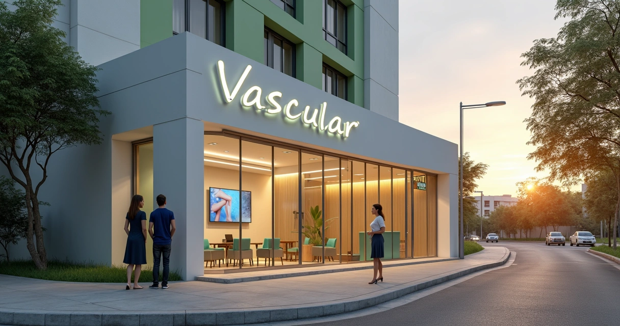 Vista externa de clínica vascular moderna em Arcoverde ao entardecer 