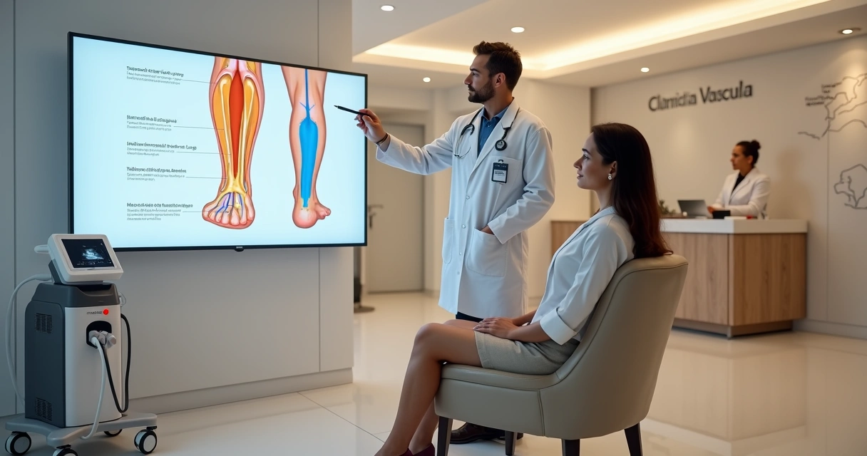 Médico vascular explica opções modernas de tratamento de varizes em clínica confortável 