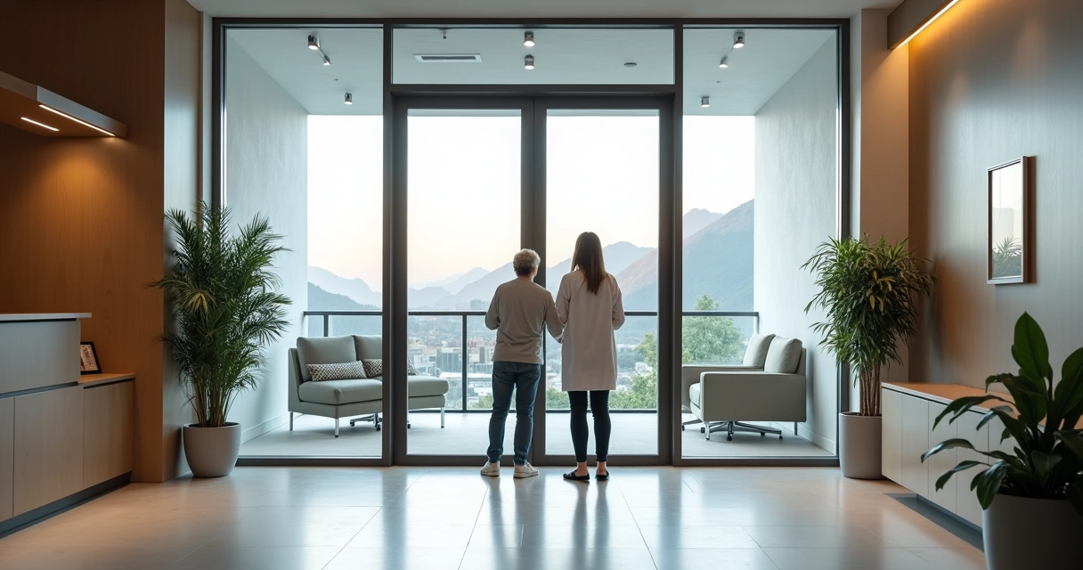 Paciente entrando em clínica vascular moderna em Porto Alegre