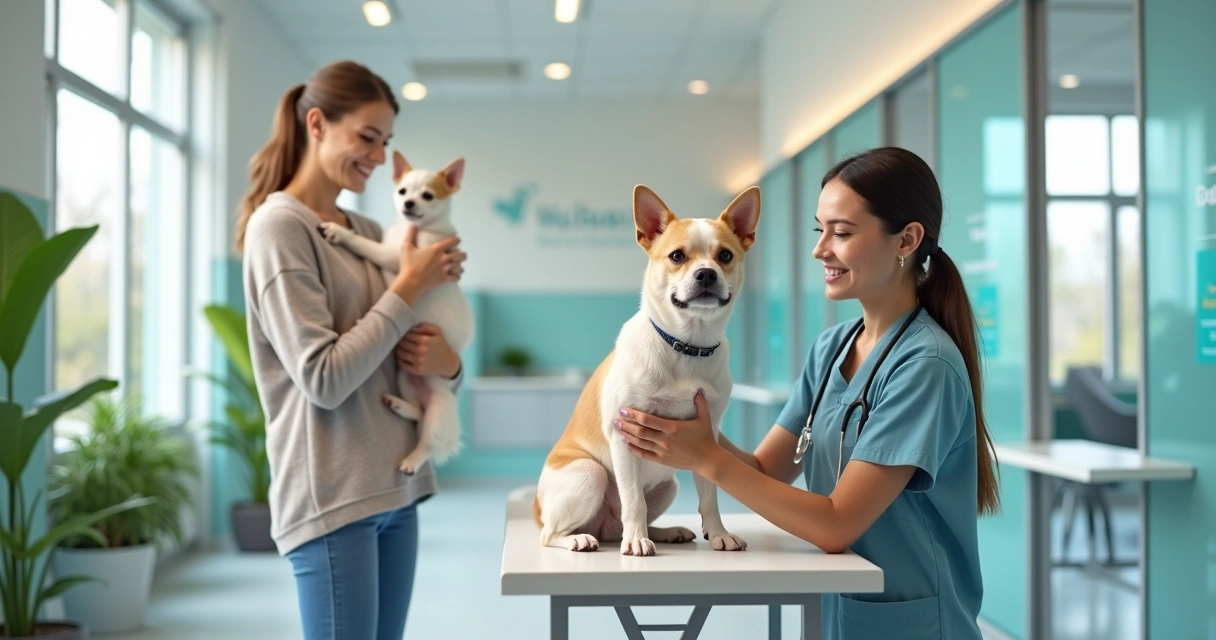 Veterinário atendendo pet em clínica
