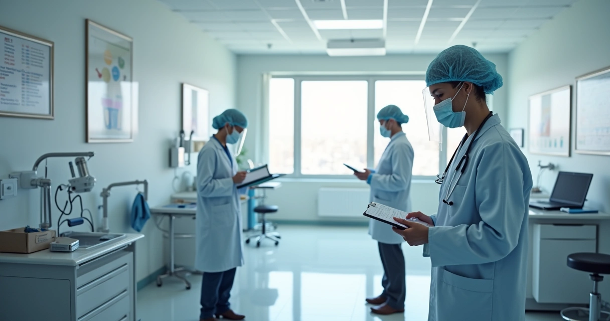Inspeção sanitária em consultório médico com vistoriadores