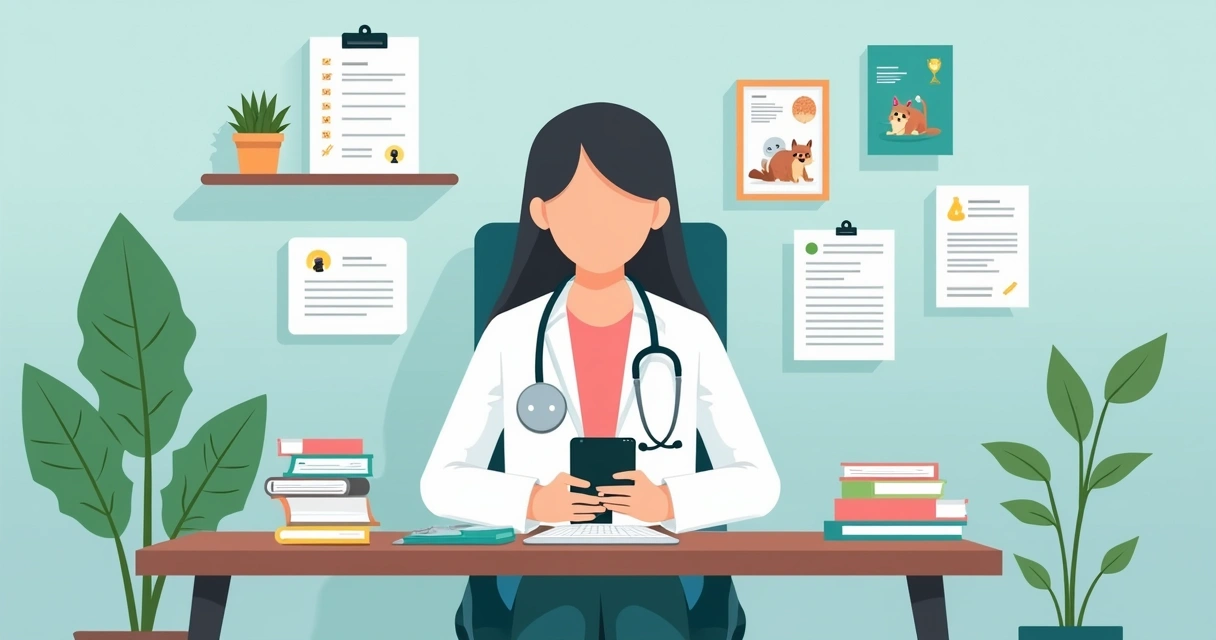 Veterinário usando celular para enviar mensagem do WhatsApp 