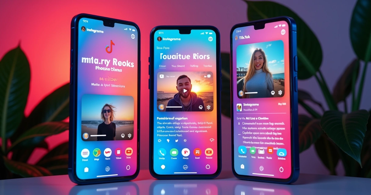Short clips displayed on social media screens side by side
