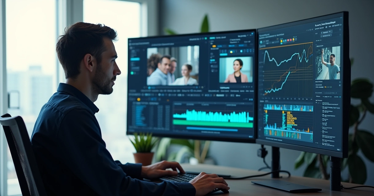 Tela de computador mostrando editor de vídeo com cortes automáticos 