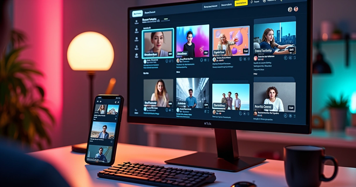 Computer screen with short live clips ready for sharing on social media. 