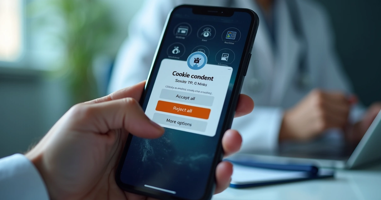 Pessoa clicando nas opções de aceitar ou rejeitar cookies em smartphone 