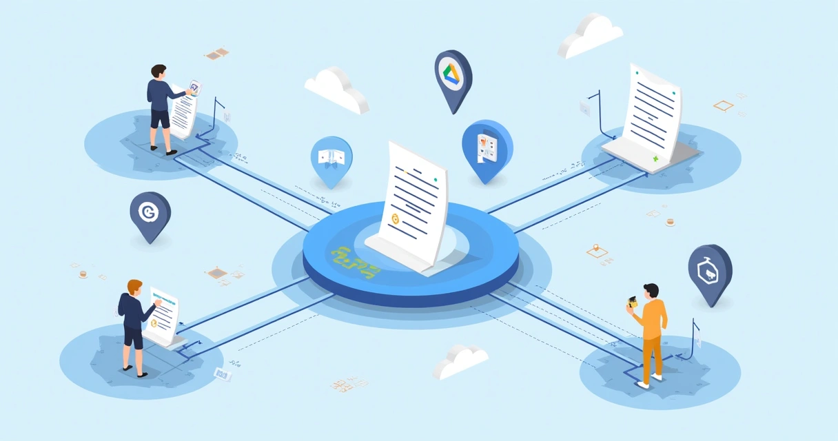 Icons of CRM, cloud platforms and contract automation linking together 